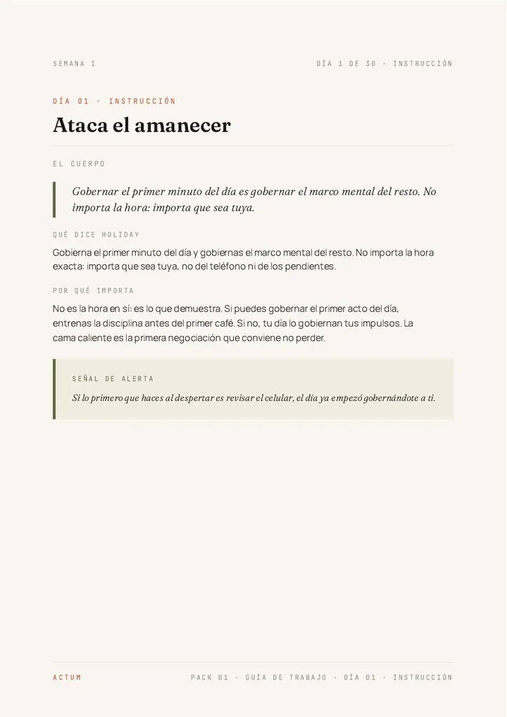 Página de instrucción del Día 1 de la Guía de Trabajo de «La disciplina marcará tu destino»