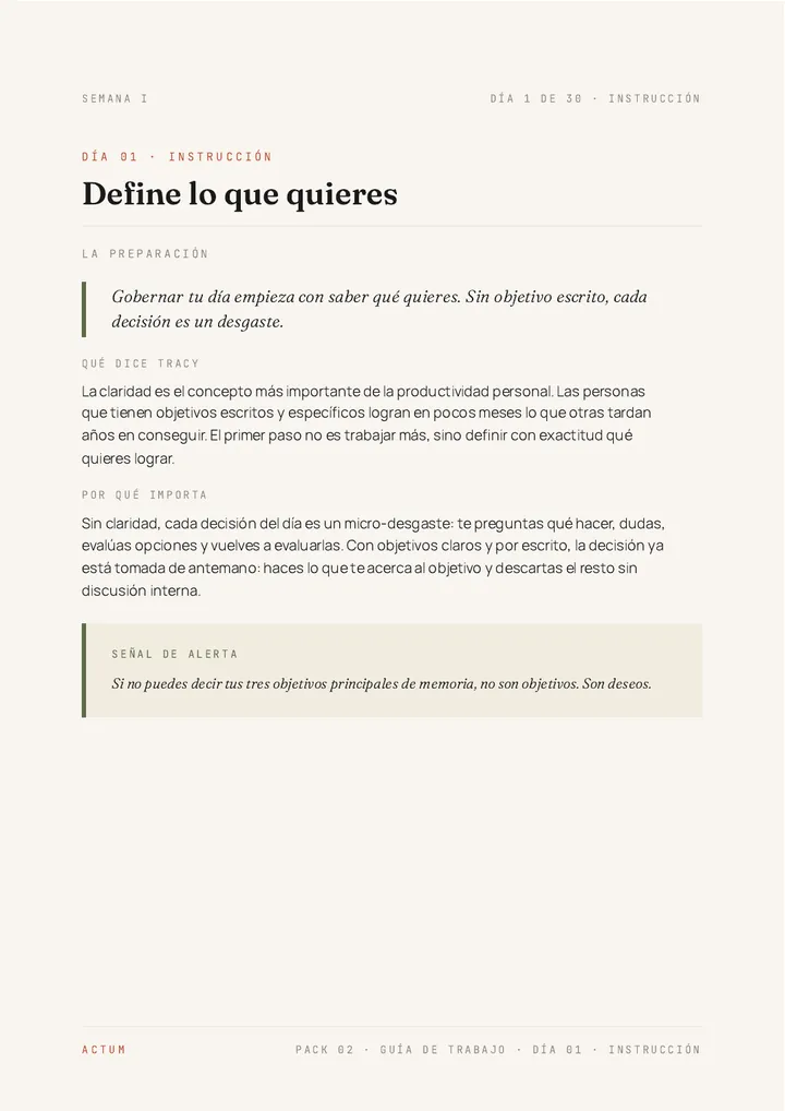 Página de instrucción del Día 1 de la Guía de Trabajo de «Trágate ese sapo»